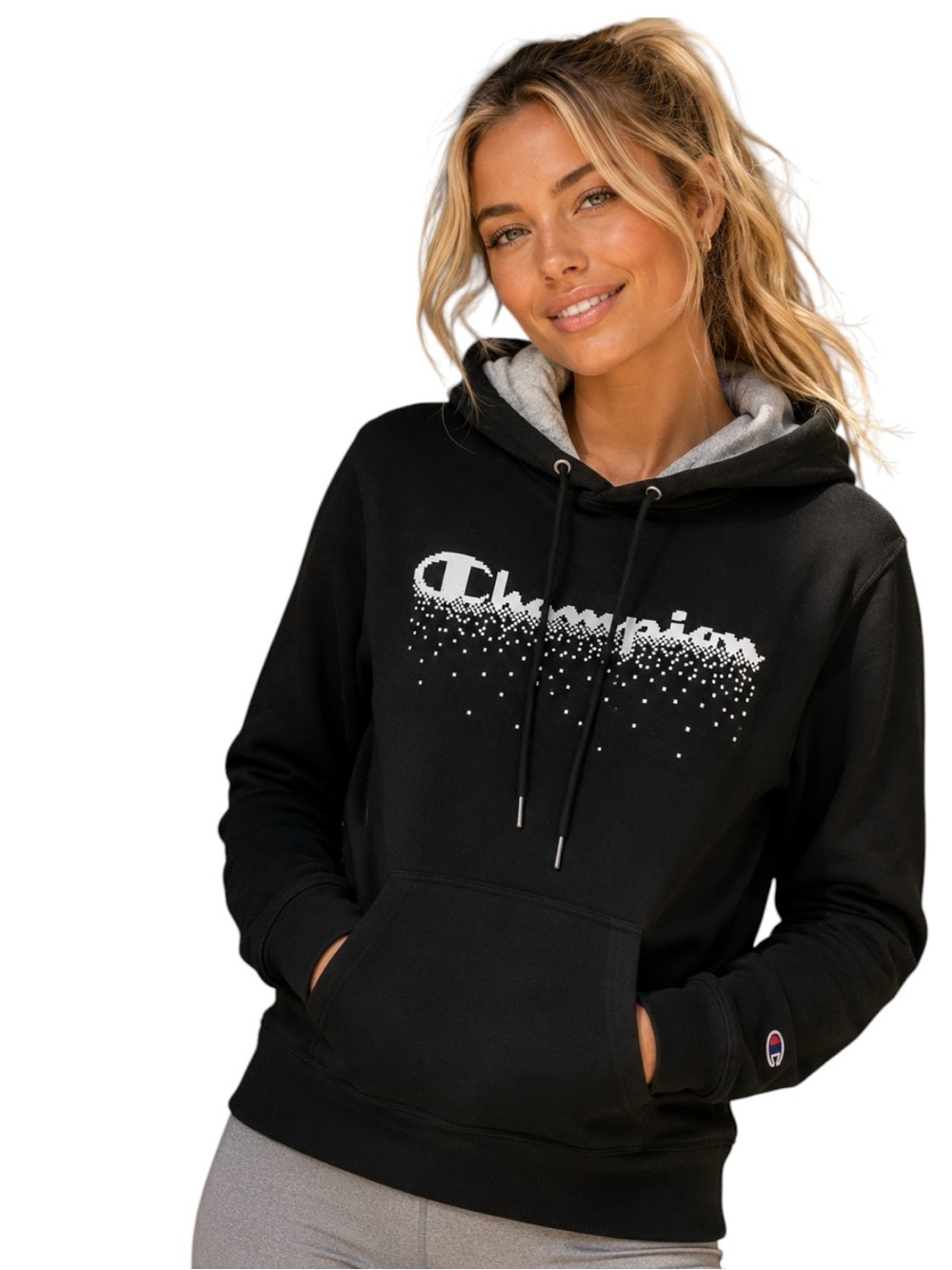 Champion Black Hoodie with White Gradient Logo